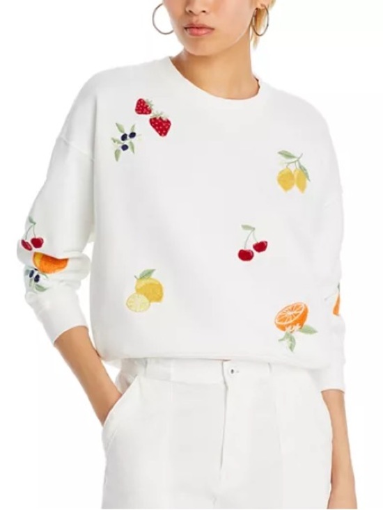 Aqua Tops - Aqua White Crewneck Sweatshirt with Colorful Fruit Embroidery